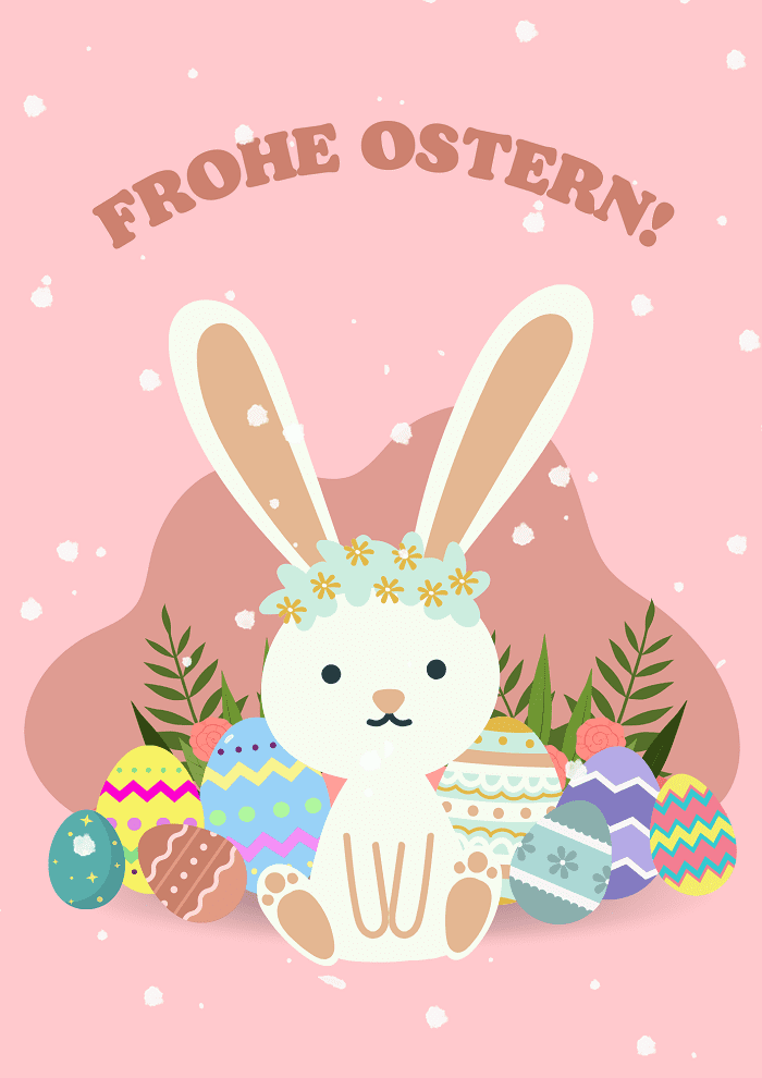 Frohe Ostern! Osterghase Bild mit bunten Eiern - Moonzori