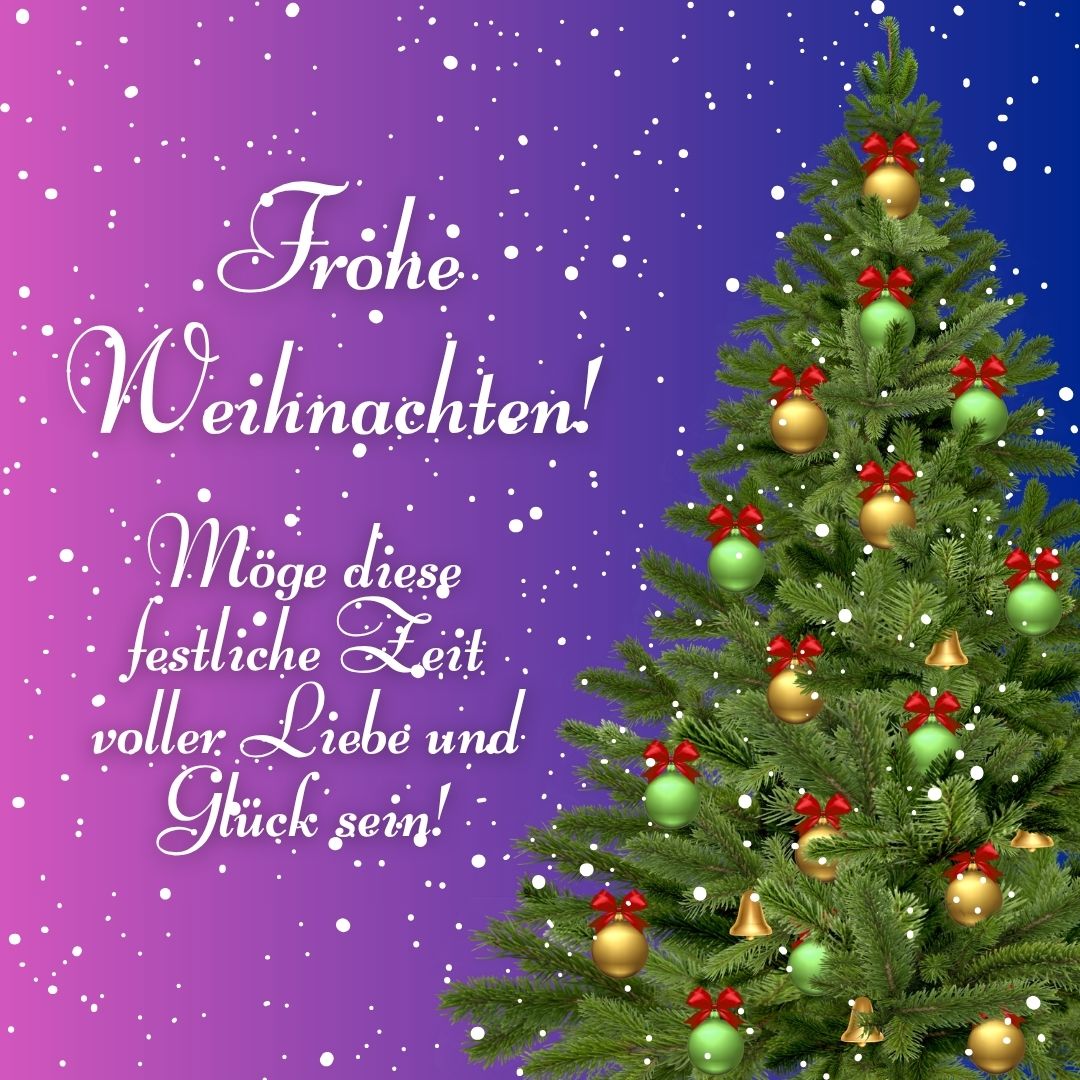 Frohe Weihnachten! Weihnachtsbild mir Glückwunsch und Tannenbaum. Moonzori