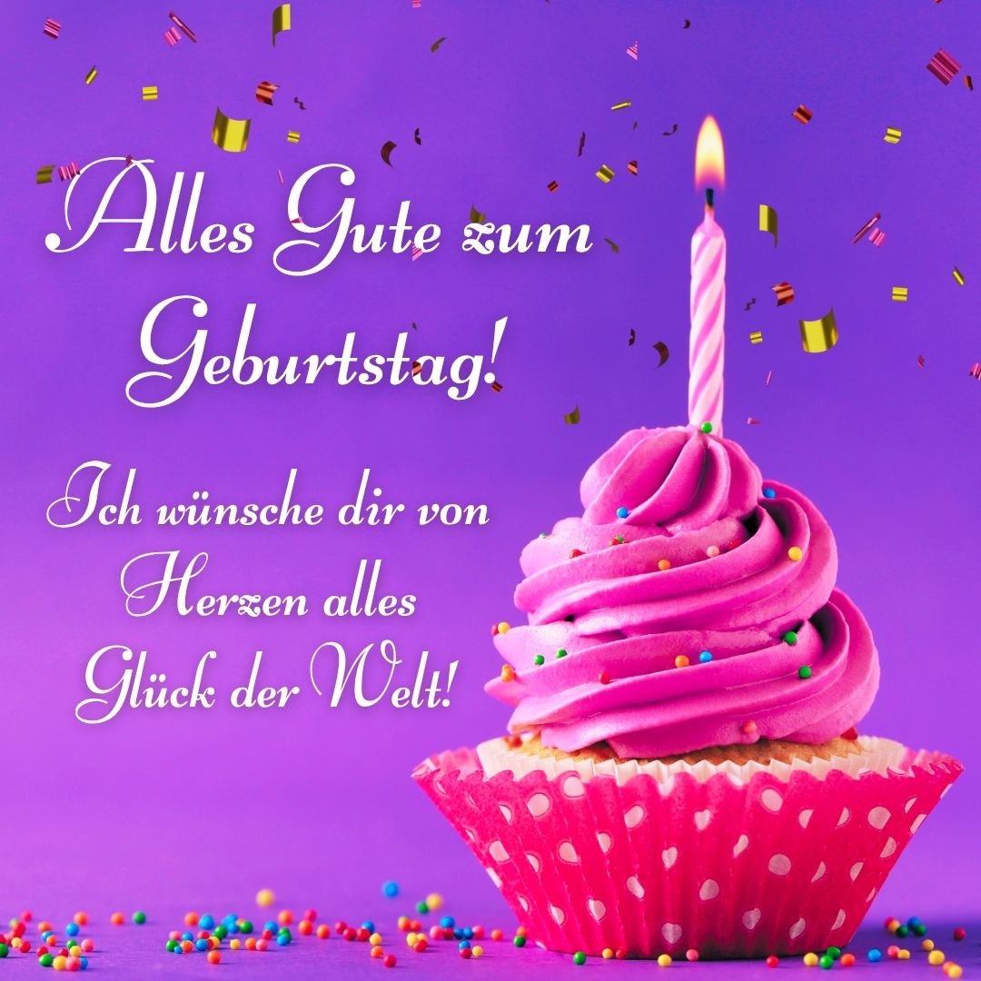 Geburtstagsbild mit Cupcake. Alles Gute zum Geburtstag